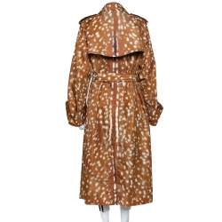 مملوكة مسبقًا Burberry Brown Deer Printed Exaggerated Cuff Detail Belted Trench Coat M