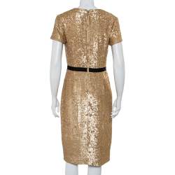 مملوكة مسبقًا Burberry Vintage Gold Sequined V Neck Sheath Dress S