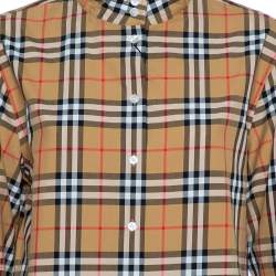 Pre Owned Burberry Beige Vintage Checkered Cotton High Neck Shirt M
