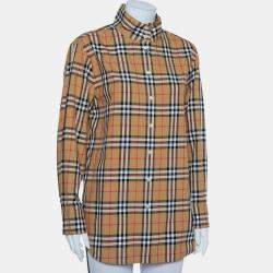 Pre Owned Burberry Beige Vintage Checkered Cotton High Neck Shirt M