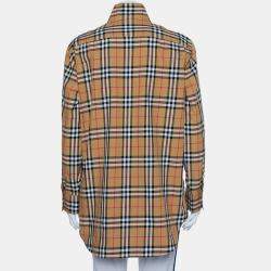 Pre Owned Burberry Beige Vintage Checkered Cotton High Neck Shirt M