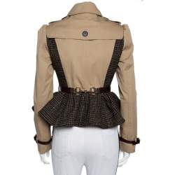 مملوكة مسبقًا Burberry Prorsum Beige Cotton & Black Tweed Paneled Peplum Double Breasted Jacket S 