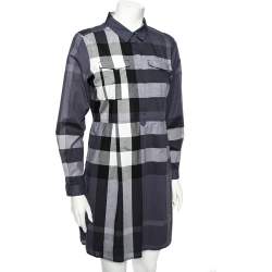 Pre Owned Burberry Brit Blue Checkered Cotton Peggie Shirt Dress M