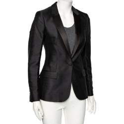 Pre Owned Burberry Black Textured Silk & Satin Trimmed Single Breasted Tuxedo S 