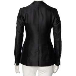 Pre Owned Burberry Black Textured Silk & Satin Trimmed Single Breasted Tuxedo S 