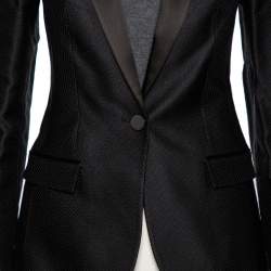 Pre Owned Burberry Black Textured Silk & Satin Trimmed Single Breasted Tuxedo S 
