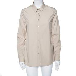 Pre Owned قميص بربري أكمام طويلة أزرار أمامية قطن بيج مقاس متوسط