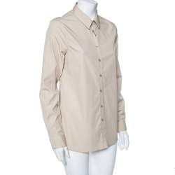 Pre Owned قميص بربري أكمام طويلة أزرار أمامية قطن بيج مقاس متوسط