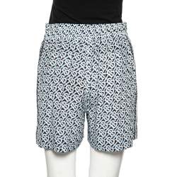 Pre Owned Burberry Blue Monogram Printed Silk Shorts S