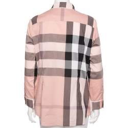 مملوكة مسبقًا Burberry Pink Checked Cotton Lace Trimmed Button Front Shirt L