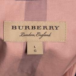 مملوكة مسبقًا Burberry Pink Checked Cotton Lace Trimmed Button Front Shirt L