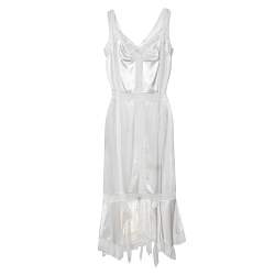 Pre Owned Burberry White Satin & Lace Paneled Slip Dress XS