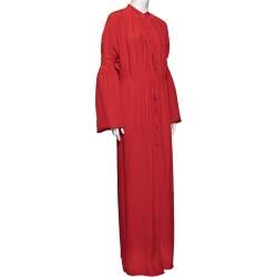 Burberry Red Silk Button Down Maxi Dress M