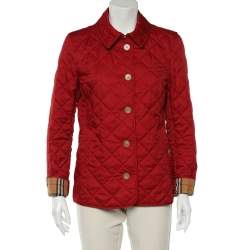 Burberry Red Diamond Quilt Patterned Button Front Jacket L Burberry | TLC