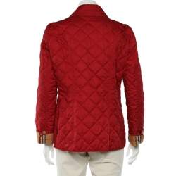 مملوكة مسبقًا Burberry Red Diamond Quilt Patterned Button Front Jacket L