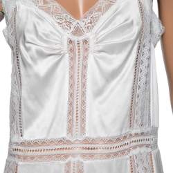 Burberry White Satin Silk & Chantilly Lace Sleeveless Slip Dress S