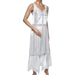 Burberry White Satin Silk & Chantilly Lace Sleeveless Slip Dress S