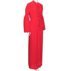 Burberry Red Silk Button Down Maxi Dress S 