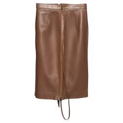Burberry Brown Leather Double Zip Pencil Midi Skirt XS