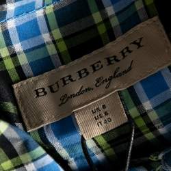 Pre Owned Burberry Blue Lampton Plaid Checked Cotton Belted Jumpsuit S