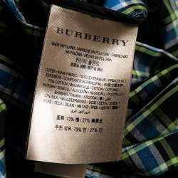 Pre Owned Burberry Blue Lampton Plaid Checked Cotton Belted Jumpsuit S