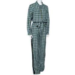 Pre Owned Burberry Blue Lampton Plaid Checked Cotton Belted Jumpsuit S