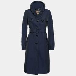 مملوكة مسبقًا معطف بربري ألياف صناعية أزرق كحلي خط رقبة مكشكش طويل مقاس وسط ( ميديوم )