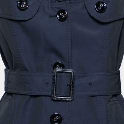 مملوكة مسبقًا معطف بربري ألياف صناعية أزرق كحلي خط رقبة مكشكش طويل مقاس وسط ( ميديوم )