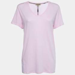 Pre Owned Burberry Pink Cotton V-Neck T-Shirt L