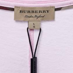 Pre Owned Burberry Pink Cotton V-Neck T-Shirt L