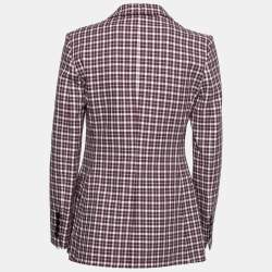 Pre Owned Burberry Purple Check Patterned Cotton Single-Breasted Blazer S   