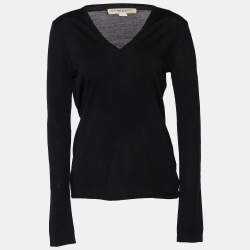 Burberry Black Wool V-Neck Sweater M