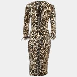 Pre Owned Burberry Beige Leopard Print Stretch Jersey Midi Dress M