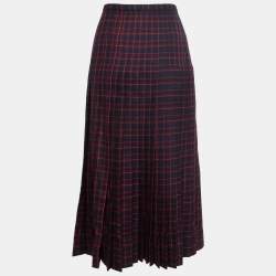 Pre Owned Burberry Blue & Pink Arroux Checked Pleated Wrap Midi Skirt L
