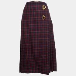 Pre Owned Burberry Blue & Pink Arroux Checked Pleated Wrap Midi Skirt L