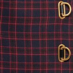 Pre Owned Burberry Blue & Pink Arroux Checked Pleated Wrap Midi Skirt L
