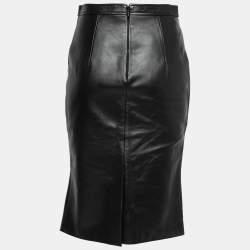 Pre Owned Burberry Black Leather Step-Through Pencil Skirt S