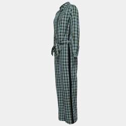 Pre Owned Burberry Blue Checked Cotton Lampton Belted Jumpsuit M