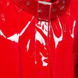 Pre Owned Burberry Red Glossed-Vinyl Belt Detailed Coat S