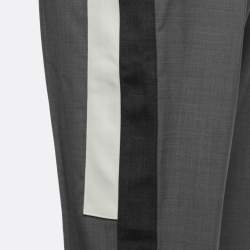 Pre Owned Burberry Grey Crepe Wool Side Stripe Trousers M