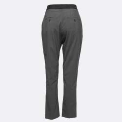 Pre Owned Burberry Grey Crepe Wool Side Stripe Trousers M