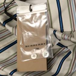 Pre Owned Burberry Multicolor Striped Silk Belted Shirt Midi Dress L