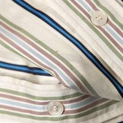 Pre Owned Burberry Multicolor Striped Silk Belted Shirt Midi Dress L