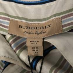Pre Owned Burberry Multicolor Striped Silk Belted Shirt Midi Dress L