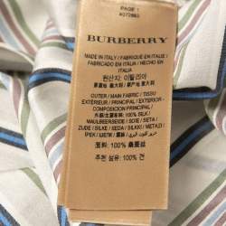 Pre Owned Burberry Multicolor Striped Silk Belted Shirt Midi Dress L