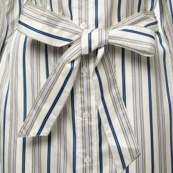 Pre Owned Burberry Multicolor Striped Silk Belted Shirt Midi Dress L
