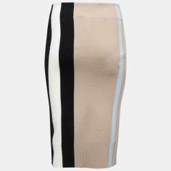 Pre Owned Burberry Beige Logo Jacquard Merino Wool Pencil Skirt S