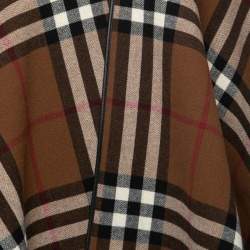 Burberry Brown Checked Wool Fringed Cape One Size
