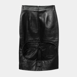 Burberry Black Leather Cut Out Pencil Skirt XS