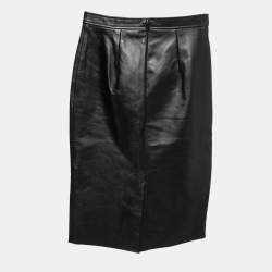 Burberry Black Leather Cut Out Pencil Skirt XS